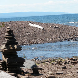 stacked stones on Superior's shore